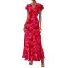 imagePRETTYGARDEN Wedding Guest Dresses for Women 2026 Spring Summer Short Sleeve Ruffle V Neck Floral Flowy Beach Maxi Long DressRed Floral