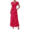 imagePRETTYGARDEN Wedding Guest Dresses for Women 2026 Spring Summer Short Sleeve Ruffle V Neck Floral Flowy Beach Maxi Long DressRed Floral