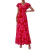 imagePRETTYGARDEN Wedding Guest Dresses for Women 2026 Spring Summer Short Sleeve Ruffle V Neck Floral Flowy Beach Maxi Long DressRed Floral