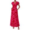 imagePRETTYGARDEN Wedding Guest Dresses for Women 2026 Spring Summer Short Sleeve Ruffle V Neck Floral Flowy Beach Maxi Long DressRed Floral