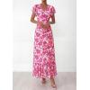 imagePRETTYGARDEN Wedding Guest Dresses for Women 2026 Spring Summer Short Sleeve Ruffle V Neck Floral Flowy Beach Maxi Long DressRose Red Floral