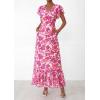 imagePRETTYGARDEN Wedding Guest Dresses for Women 2026 Spring Summer Short Sleeve Ruffle V Neck Floral Flowy Beach Maxi Long DressRose Red Floral