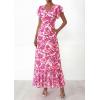 imagePRETTYGARDEN Wedding Guest Dresses for Women 2026 Spring Summer Short Sleeve Ruffle V Neck Floral Flowy Beach Maxi Long DressRose Red Floral