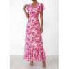 imagePRETTYGARDEN Wedding Guest Dresses for Women 2026 Spring Summer Short Sleeve Ruffle V Neck Floral Flowy Beach Maxi Long DressRose Red Floral