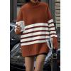 imagePRETTYGARDEN Women Oversized Striped Turtleneck Sweater 2025 Fall Fashion Long Sleeve Pullover Winter Chunky Knit Jumper TopsRust Red
