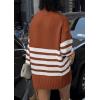 imagePRETTYGARDEN Women Oversized Striped Turtleneck Sweater 2025 Fall Fashion Long Sleeve Pullover Winter Chunky Knit Jumper TopsRust Red