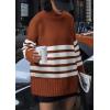 imagePRETTYGARDEN Women Oversized Striped Turtleneck Sweater 2025 Fall Fashion Long Sleeve Pullover Winter Chunky Knit Jumper TopsRust Red