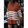 imagePRETTYGARDEN Women Oversized Striped Turtleneck Sweater 2025 Fall Fashion Long Sleeve Pullover Winter Chunky Knit Jumper TopsRust Red