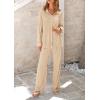 imagePRETTYGARDEN Womens 2 Piece Sets 2026 Fall Casual Textured Button Down Shirt Wide Leg Pants Outfits Loungewear TracksuitApricot