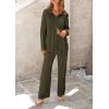 imagePRETTYGARDEN Womens 2 Piece Sets 2026 Fall Casual Textured Button Down Shirt Wide Leg Pants Outfits Loungewear TracksuitArmy Green