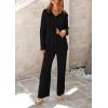 imagePRETTYGARDEN Womens 2 Piece Sets 2026 Fall Casual Textured Button Down Shirt Wide Leg Pants Outfits Loungewear TracksuitBlack