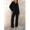 imagePRETTYGARDEN Womens 2 Piece Sets 2026 Fall Casual Textured Button Down Shirt Wide Leg Pants Outfits Loungewear TracksuitBlack