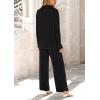 imagePRETTYGARDEN Womens 2 Piece Sets 2026 Fall Casual Textured Button Down Shirt Wide Leg Pants Outfits Loungewear TracksuitBlack