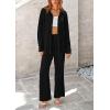 imagePRETTYGARDEN Womens 2 Piece Sets 2026 Fall Casual Textured Button Down Shirt Wide Leg Pants Outfits Loungewear TracksuitBlack