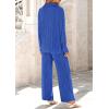 imagePRETTYGARDEN Womens 2 Piece Sets 2026 Fall Casual Textured Button Down Shirt Wide Leg Pants Outfits Loungewear TracksuitBlue