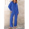 imagePRETTYGARDEN Womens 2 Piece Sets 2026 Fall Casual Textured Button Down Shirt Wide Leg Pants Outfits Loungewear TracksuitBlue