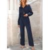 imagePRETTYGARDEN Womens 2 Piece Sets 2026 Fall Casual Textured Button Down Shirt Wide Leg Pants Outfits Loungewear TracksuitDark Blue