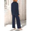 imagePRETTYGARDEN Womens 2 Piece Sets 2026 Fall Casual Textured Button Down Shirt Wide Leg Pants Outfits Loungewear TracksuitDark Blue