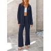 imagePRETTYGARDEN Womens 2 Piece Sets 2026 Fall Casual Textured Button Down Shirt Wide Leg Pants Outfits Loungewear TracksuitDark Blue