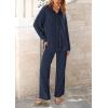imagePRETTYGARDEN Womens 2 Piece Sets 2026 Fall Casual Textured Button Down Shirt Wide Leg Pants Outfits Loungewear TracksuitDark Blue