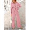 imagePRETTYGARDEN Womens 2 Piece Sets 2026 Fall Casual Textured Button Down Shirt Wide Leg Pants Outfits Loungewear TracksuitDusty Pink