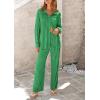 imagePRETTYGARDEN Womens 2 Piece Sets 2026 Fall Casual Textured Button Down Shirt Wide Leg Pants Outfits Loungewear TracksuitGreen