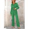 imagePRETTYGARDEN Womens 2 Piece Sets 2026 Fall Casual Textured Button Down Shirt Wide Leg Pants Outfits Loungewear TracksuitGreen