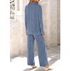 imagePRETTYGARDEN Womens 2 Piece Sets 2026 Fall Casual Textured Button Down Shirt Wide Leg Pants Outfits Loungewear TracksuitGrey Blue