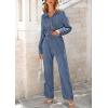 imagePRETTYGARDEN Womens 2 Piece Sets 2026 Fall Casual Textured Button Down Shirt Wide Leg Pants Outfits Loungewear TracksuitGrey Blue