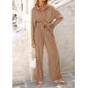imagePRETTYGARDEN Womens 2 Piece Sets 2026 Fall Casual Textured Button Down Shirt Wide Leg Pants Outfits Loungewear TracksuitKhaki