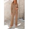 imagePRETTYGARDEN Womens 2 Piece Sets 2026 Fall Casual Textured Button Down Shirt Wide Leg Pants Outfits Loungewear TracksuitKhaki