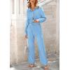 imagePRETTYGARDEN Womens 2 Piece Sets 2026 Fall Casual Textured Button Down Shirt Wide Leg Pants Outfits Loungewear TracksuitLight Blue