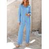 imagePRETTYGARDEN Womens 2 Piece Sets 2026 Fall Casual Textured Button Down Shirt Wide Leg Pants Outfits Loungewear TracksuitLight Blue