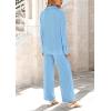 imagePRETTYGARDEN Womens 2 Piece Sets 2026 Fall Casual Textured Button Down Shirt Wide Leg Pants Outfits Loungewear TracksuitLight Blue