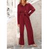 imagePRETTYGARDEN Womens 2 Piece Sets 2026 Fall Casual Textured Button Down Shirt Wide Leg Pants Outfits Loungewear TracksuitWine Red