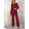 imagePRETTYGARDEN Womens 2 Piece Sets 2026 Fall Casual Textured Button Down Shirt Wide Leg Pants Outfits Loungewear TracksuitWine Red
