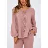 imagePRETTYGARDEN Womens 2025 Two Piece Outfits Tie Front Long Sleeve Top Wide Leg Pant Lounge Sets Cute Matching Loungewear
