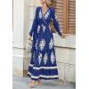 imagePRETTYGARDEN Womens 2026 Fall Wedding Guest Dresses Boho Floral Long Sleeve V Neck Flowy Elegant Maxi Dress Beach ClothesFloral Navy Apricot