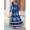 imagePRETTYGARDEN Womens 2026 Fall Wedding Guest Dresses Boho Floral Long Sleeve V Neck Flowy Elegant Maxi Dress Beach ClothesFloral Navy Apricot