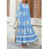 imagePRETTYGARDEN Womens 2026 Fall Wedding Guest Dresses Boho Floral Long Sleeve V Neck Flowy Elegant Maxi Dress Beach ClothesFloral Sky Blue Apricot
