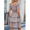 imagePRETTYGARDEN Womens 2026 Floral Summer Short Dress Square Neck Short Sleeve Tiered Ruffle Boho Swing DressesArmy Green Floral