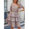 imagePRETTYGARDEN Womens 2026 Floral Summer Short Dress Square Neck Short Sleeve Tiered Ruffle Boho Swing DressesArmy Green Floral