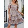 imagePRETTYGARDEN Womens 2026 Floral Summer Short Dress Square Neck Short Sleeve Tiered Ruffle Boho Swing DressesArmy Green Floral