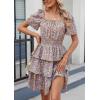 imagePRETTYGARDEN Womens 2026 Floral Summer Short Dress Square Neck Short Sleeve Tiered Ruffle Boho Swing DressesArmy Green Floral