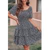 imagePRETTYGARDEN Womens 2026 Floral Summer Short Dress Square Neck Short Sleeve Tiered Ruffle Boho Swing DressesBlack