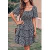 imagePRETTYGARDEN Womens 2026 Floral Summer Short Dress Square Neck Short Sleeve Tiered Ruffle Boho Swing DressesBlack