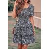 imagePRETTYGARDEN Womens 2026 Floral Summer Short Dress Square Neck Short Sleeve Tiered Ruffle Boho Swing DressesBlack