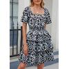 imagePRETTYGARDEN Womens 2026 Floral Summer Short Dress Square Neck Short Sleeve Tiered Ruffle Boho Swing DressesBlack Blue Floral