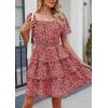 imagePRETTYGARDEN Womens 2026 Floral Summer Short Dress Square Neck Short Sleeve Tiered Ruffle Boho Swing DressesBlack Orange Floral