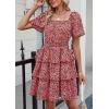 imagePRETTYGARDEN Womens 2026 Floral Summer Short Dress Square Neck Short Sleeve Tiered Ruffle Boho Swing DressesBlack Orange Floral